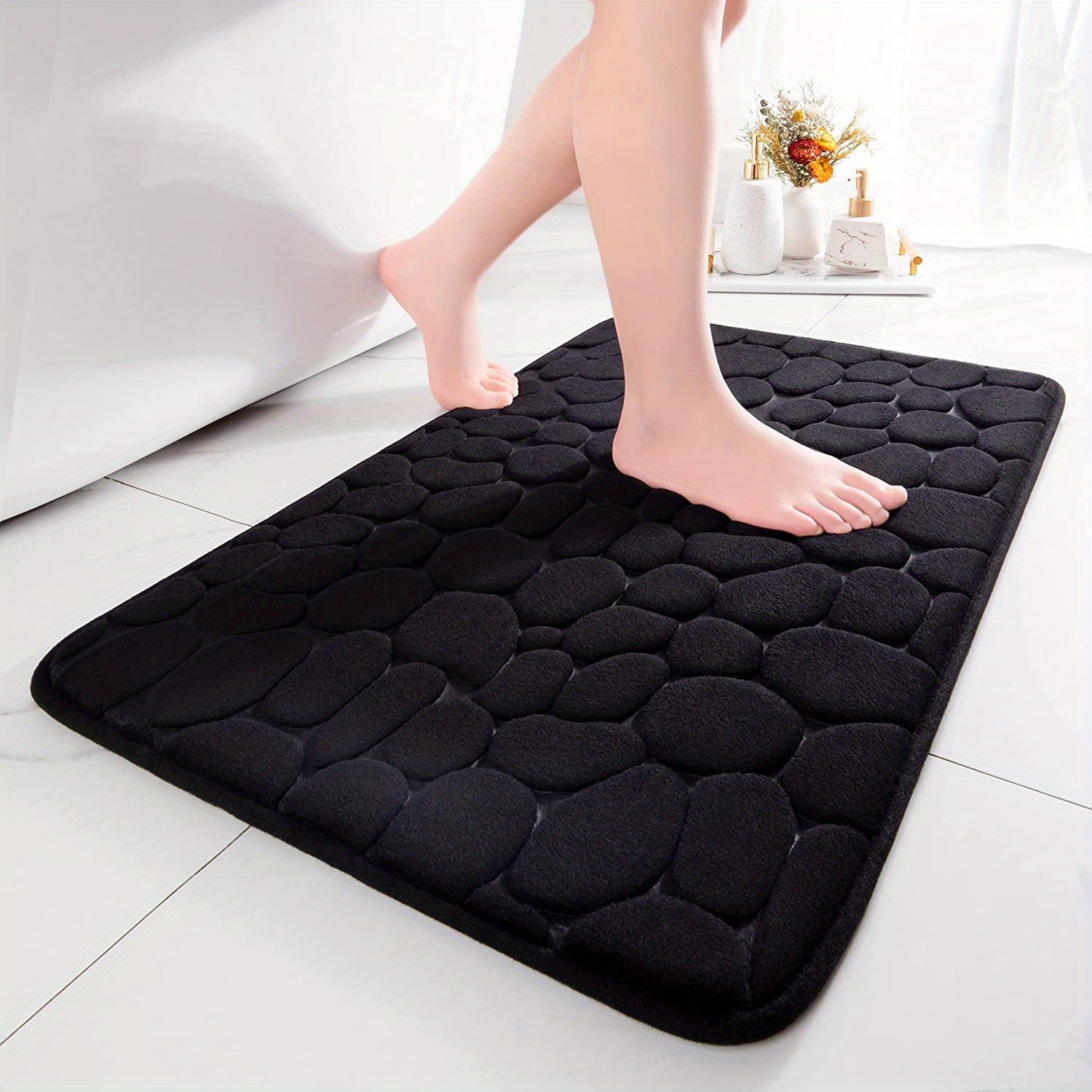1pc Soft and Comfortable Memory Foam Bath Rug with Cobblestone Embossment - Rapid Water Absorbent and Washable - Non-Slip - Perfect for Shower Room and Bathroom Accessories, Bathroom decorations, kitchen Area Rugs, bedrooom,