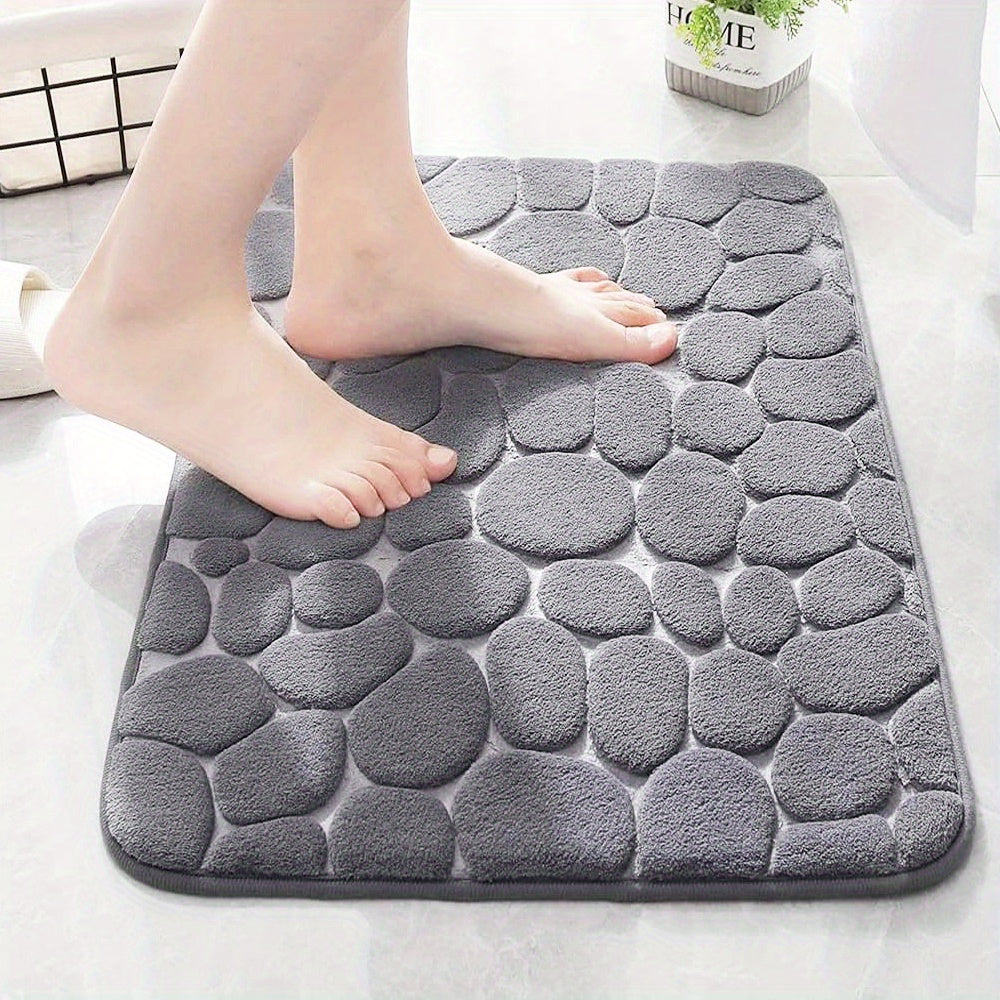 1pc Soft and Comfortable Memory Foam Bath Rug with Cobblestone Embossment - Rapid Water Absorbent and Washable - Non-Slip - Perfect for Shower Room and Bathroom Accessories, Bathroom decorations, kitchen Area Rugs, bedrooom,