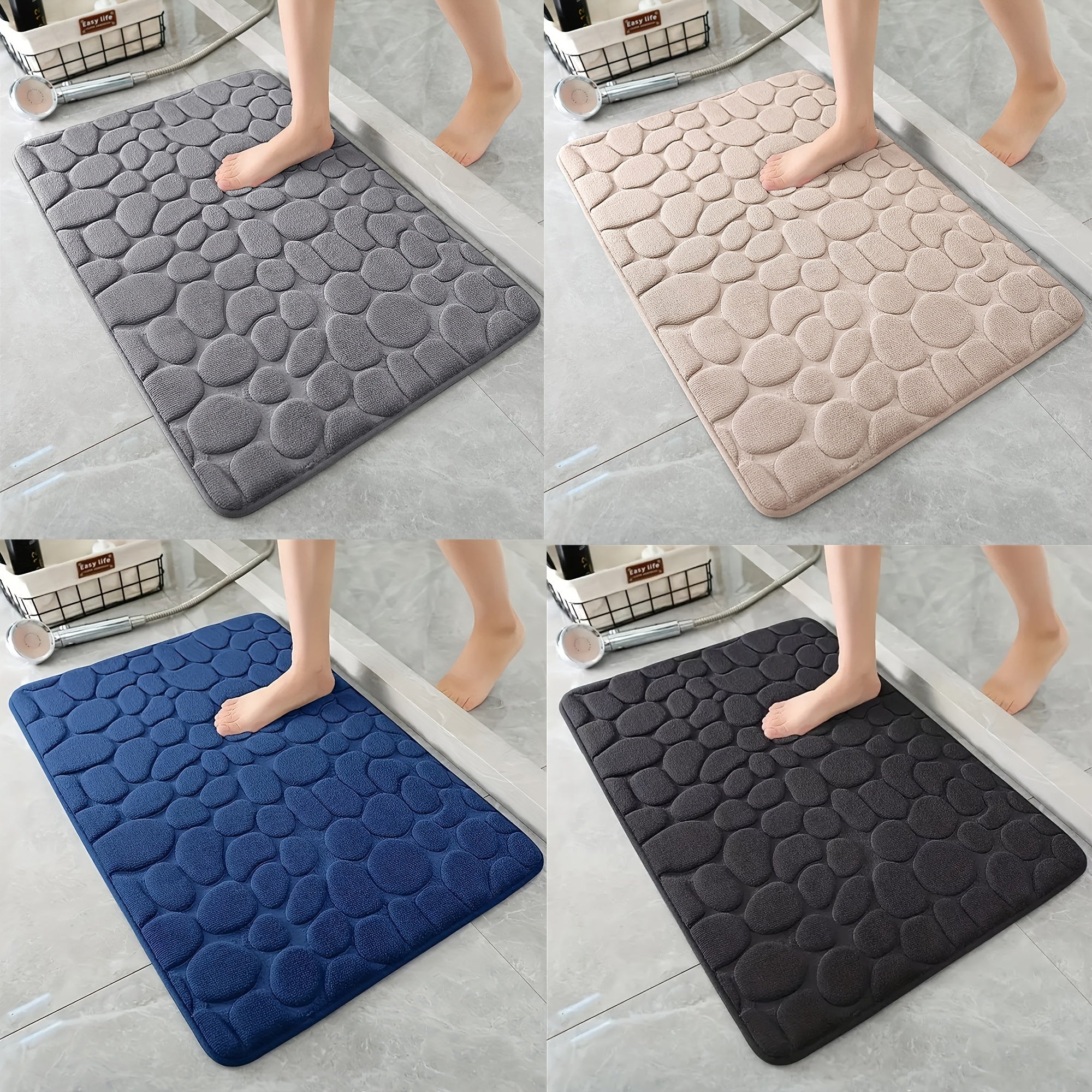 1pc Soft and Comfortable Memory Foam Bath Rug with Cobblestone Embossment - Rapid Water Absorbent and Washable - Non-Slip - Perfect for Shower Room and Bathroom Accessories, Bathroom decorations, kitchen Area Rugs, bedrooom,