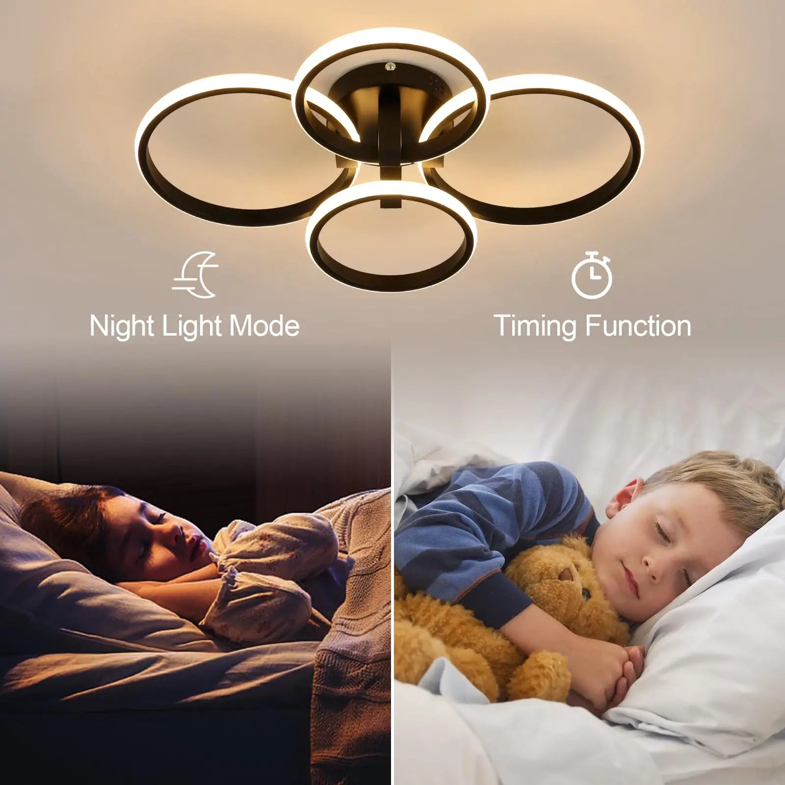 Modern Led Dimmable Ceiling Light,4 Round LED Ceiling Lamp with Remote Control 3000K-6500K,76W LED Chandelier Light Fixture