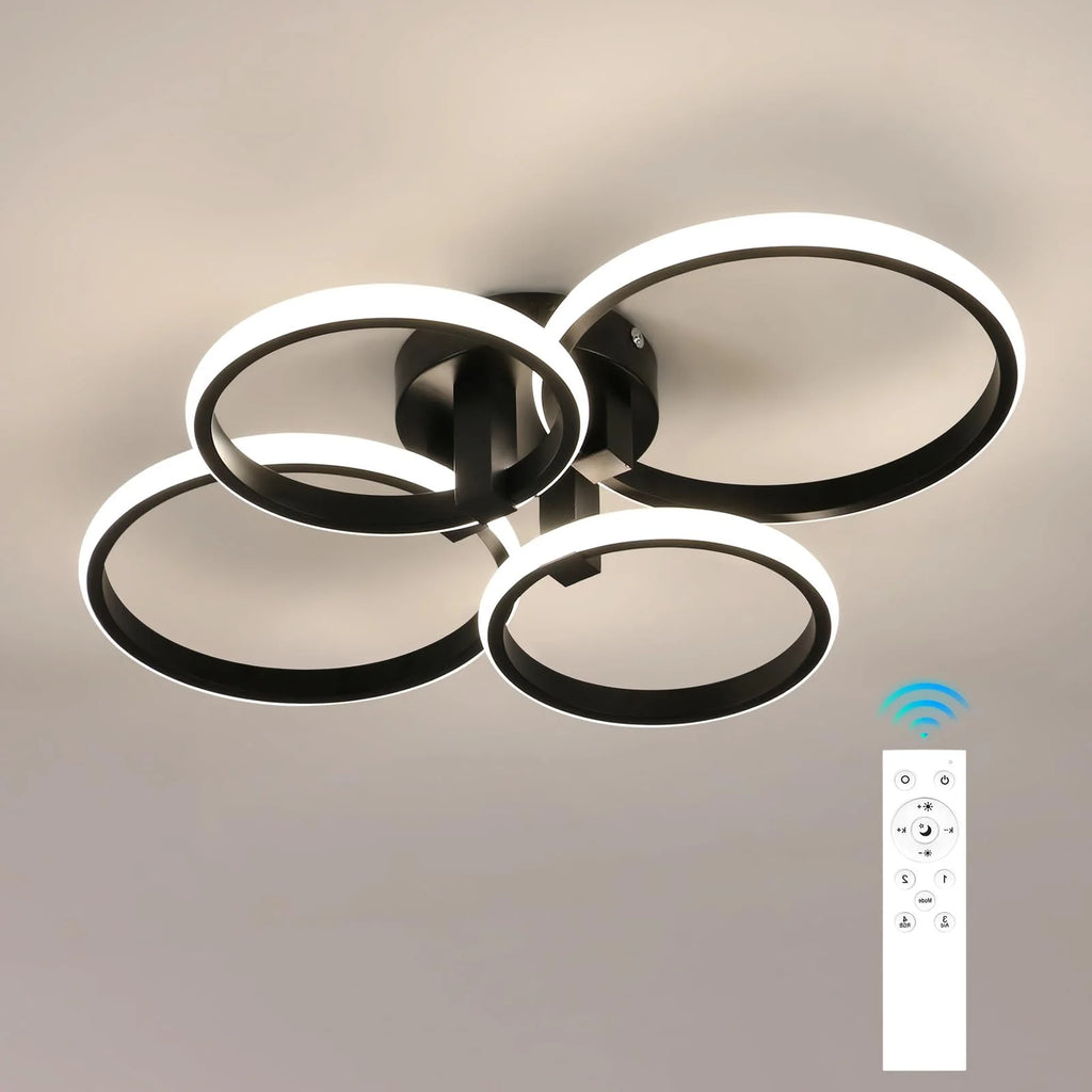 Modern Led Dimmable Ceiling Light,4 Round LED Ceiling Lamp with Remote Control 3000K-6500K,76W LED Chandelier Light Fixture