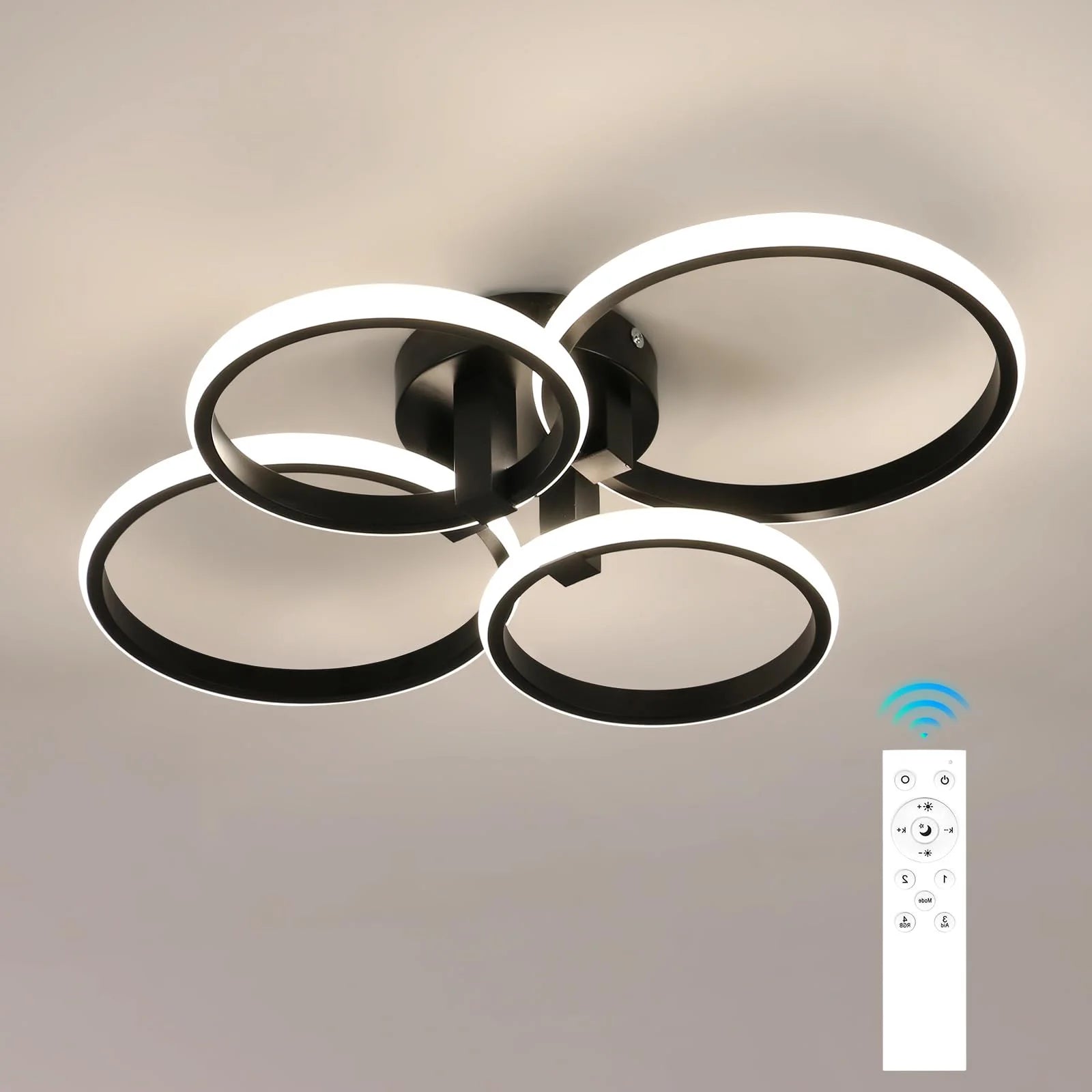 Modern Led Dimmable Ceiling Light,4 Round LED Ceiling Lamp with Remote Control 3000K-6500K,76W LED Chandelier Light Fixture