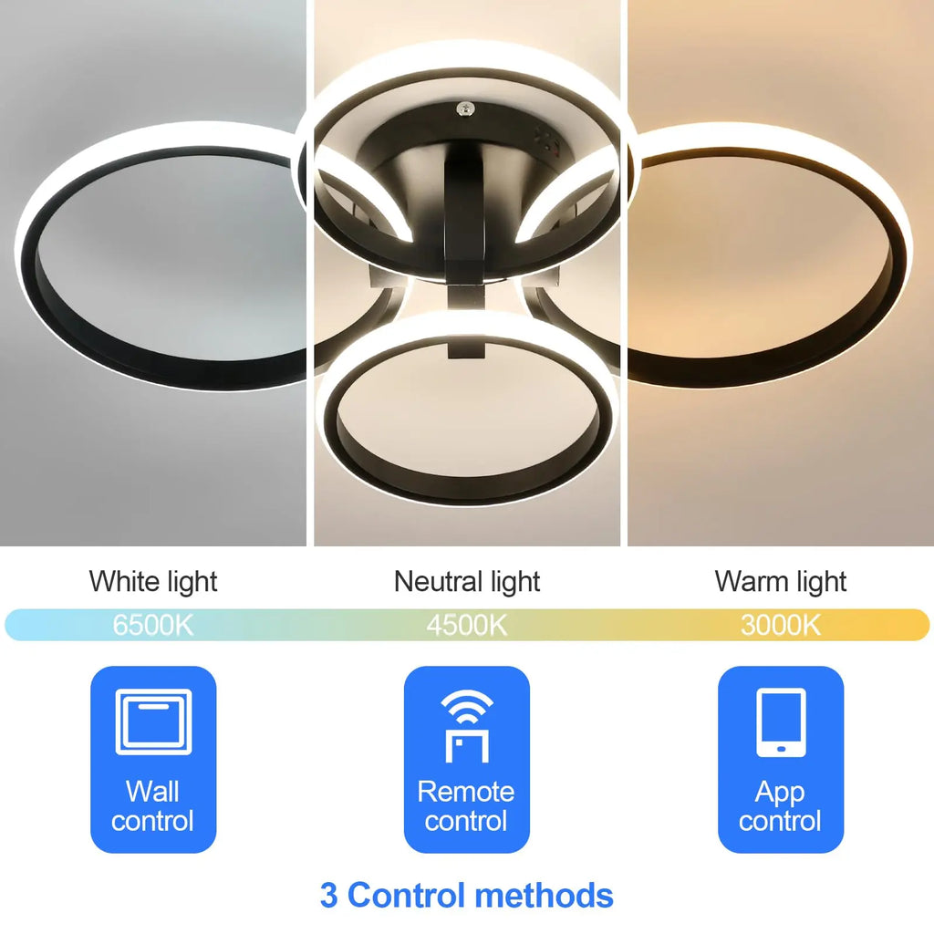 Modern Led Dimmable Ceiling Light,4 Round LED Ceiling Lamp with Remote Control 3000K-6500K,76W LED Chandelier Light Fixture