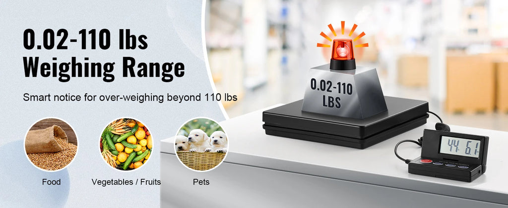 SucceBuy 110 lbs Digital Postal Shipping Scale with Timer 90° Foldable LCD Screen AC/DC Powered Package Scale for Laggage Home