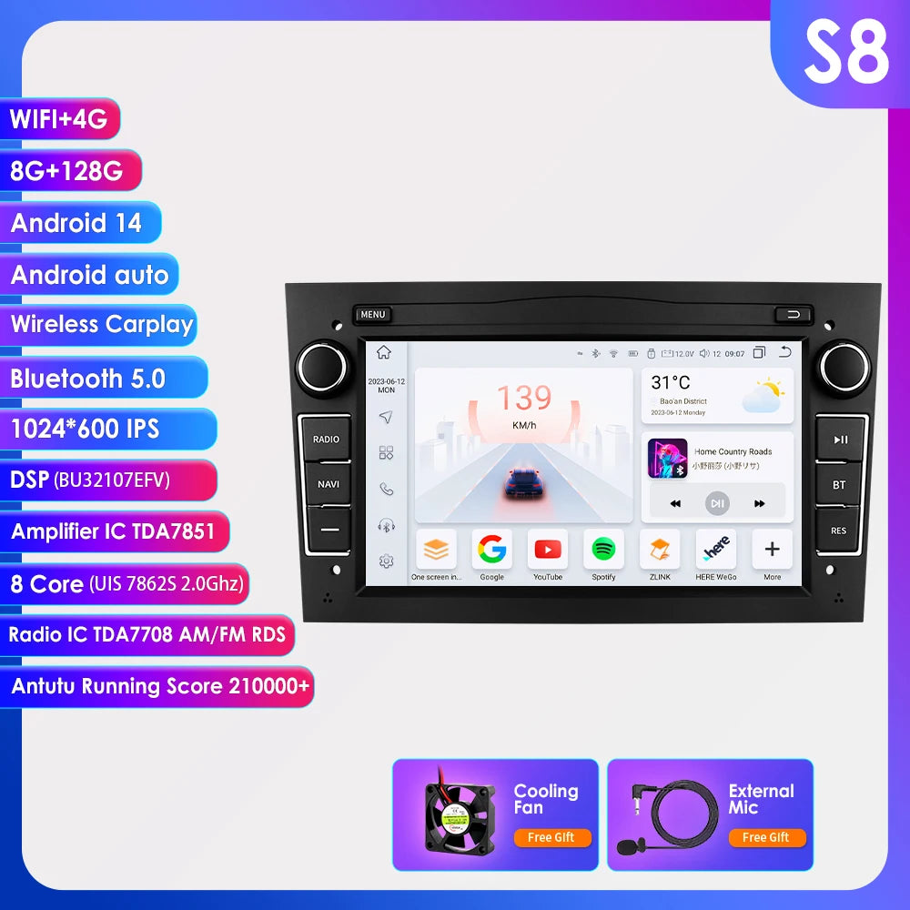 HIZPO 2Din 7inch Android Car Radio for Opel Astra H G J Zafira B Corsa C D Antara Vectra Vivaro GPS RDS DSP 4G CarPlay Autoradio