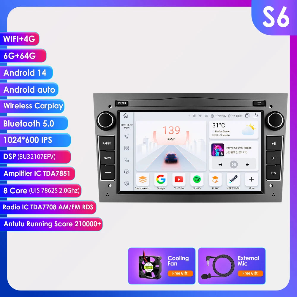 HIZPO 2Din 7inch Android Car Radio for Opel Astra H G J Zafira B Corsa C D Antara Vectra Vivaro GPS RDS DSP 4G CarPlay Autoradio