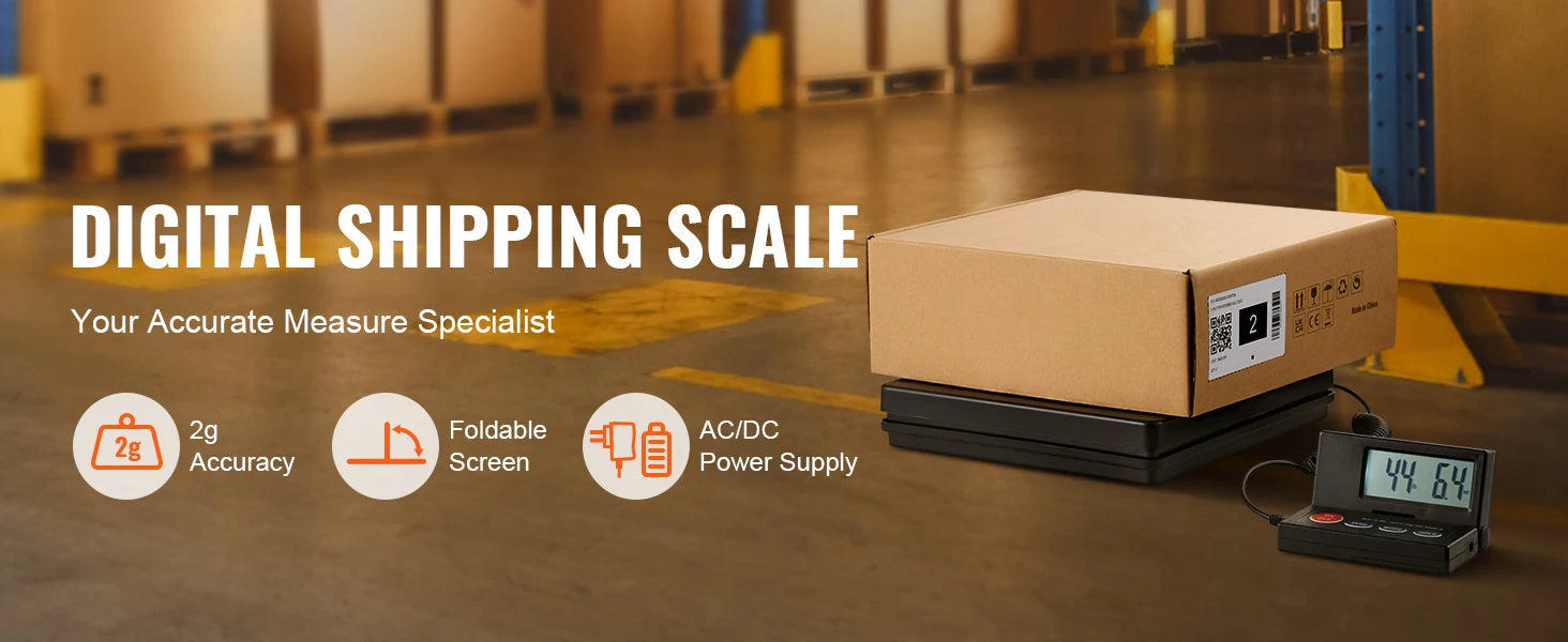 SucceBuy 110 lbs Digital Postal Shipping Scale with Timer 90° Foldable LCD Screen AC/DC Powered Package Scale for Laggage Home