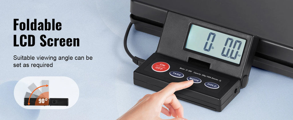 SucceBuy 110 lbs Digital Postal Shipping Scale with Timer 90° Foldable LCD Screen AC/DC Powered Package Scale for Laggage Home