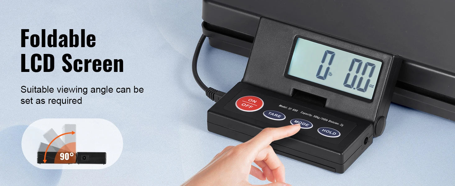 SucceBuy 110 lbs Digital Postal Shipping Scale with Timer 90° Foldable LCD Screen AC/DC Powered Package Scale for Laggage Home