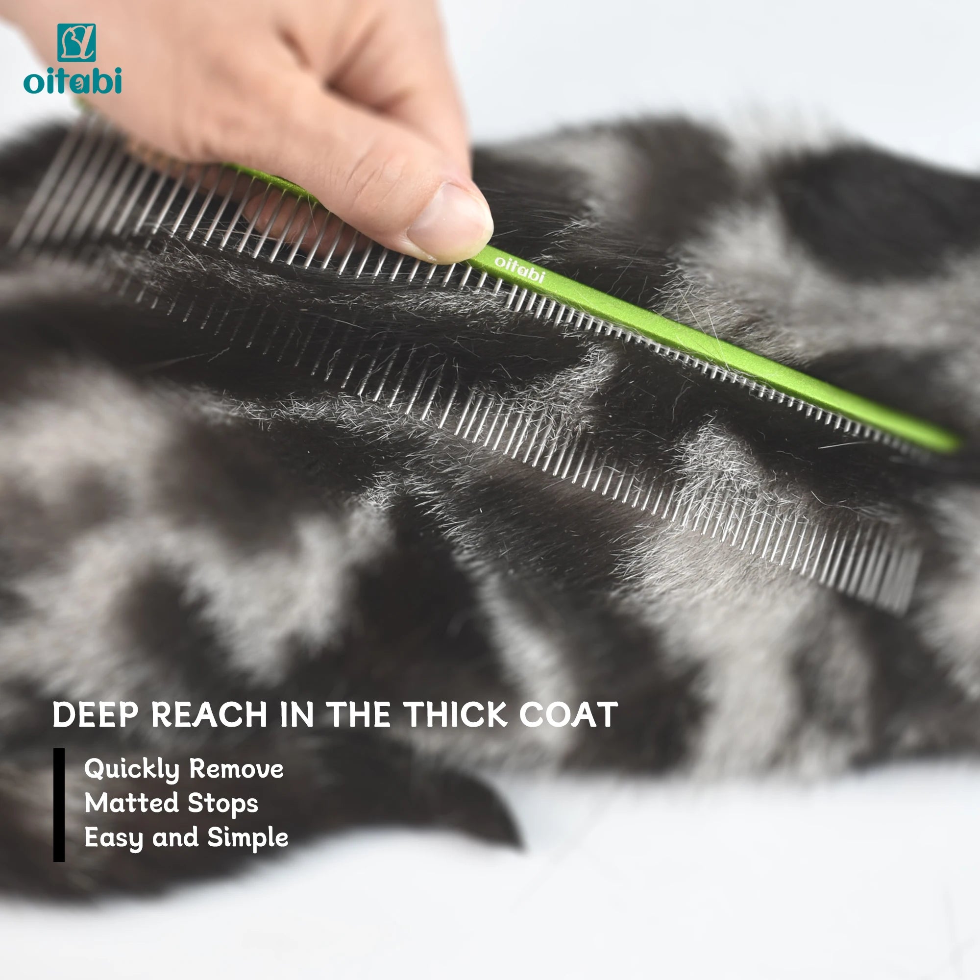 Oitabi Professional Pet Grooming Comb for Removing Matted Fur, Prevents Knots and Mats, Long Teeth Long & Short Haired Pet Comb